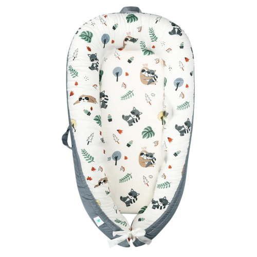 RUseeN Baby Lounger Pillow, Ultra Soft Cotton & Breathable Fiberfill High Quality Lounger, Portable Adjustable Floor Seat for Travel, Must Have Essentials Registry Search (Raccoon)