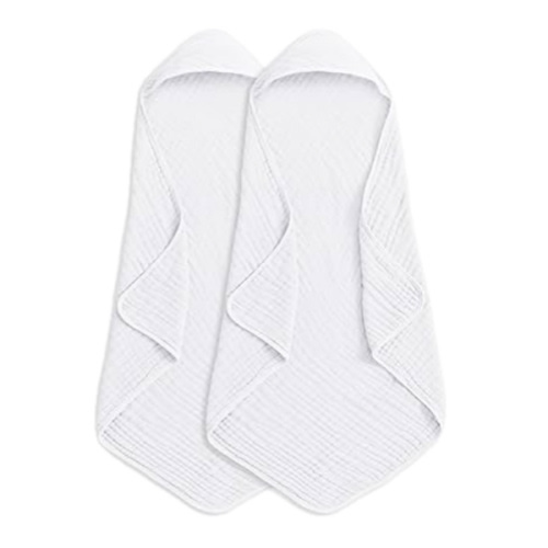 Comfy Cubs Hooded Baby Towel 2-Pack, Large 32 x 32 Inch - 100% Muslin Cotton - White