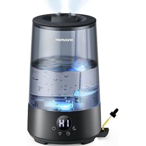 Homvana 3.6L Top-Fill Cool Mist Humidifier for Bedroom, Large Room & Plants, Easy-to-Clean 2-in-1 Baby Humidifier & Diffuser for Congestion Relief, 23dB Ultra-Quiet, Lasts Up to 4 Nights (Black)