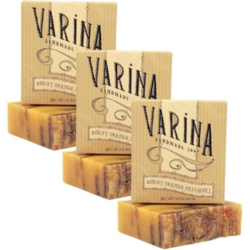 Natural Burnt Orange Patchouli Bar Soap - Gentle Cleansing for Sensitive Skin, Earthy Scents - 3 Pack
