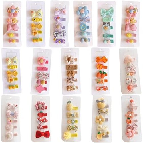 FZBNSRKO Velvet Ribbon Hair Clip,25pcs Baby Hair Clips Cartoon fruit Animal Pattern Colorful Flower Hairpins Fully Lined Alligator Hair Barrettes for Girls,Kids,Baby(Random Color)