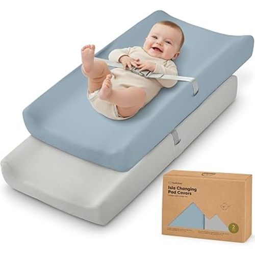 2-Pack Baby Changing Pad Cover for Girl, Boy - 32x16 Soft Viscose Derived from Bamboo Baby Diaper Changing Table Pad Cover Sheets, Neutral, Snug Fit Nursery Diaper Change Sheets (Steel)