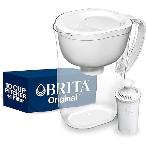 Brita Large Water Filter Pitcher for Tap and Drinking Water, Includes 1 Standard Filter, BPA-Free, Lasts Two Months, 10-Cup Capacity, Bright White