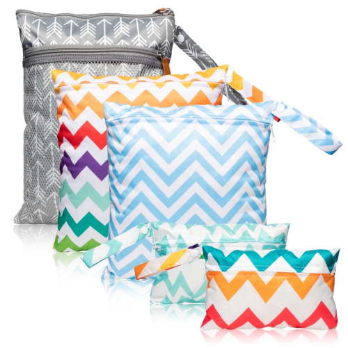 R HORSE Cloth Diaper Wet Dry Bags with Stripe Pattern 5Pcs