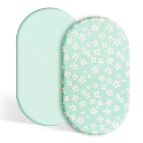TILLYOU Baby Bassinet Sheets for Girls Boys, Fit for Hourglass Oval Rectangle Bassinet Mattress Sheets, 33”X16”, 2 Pack Fresh Flowers and Light Green