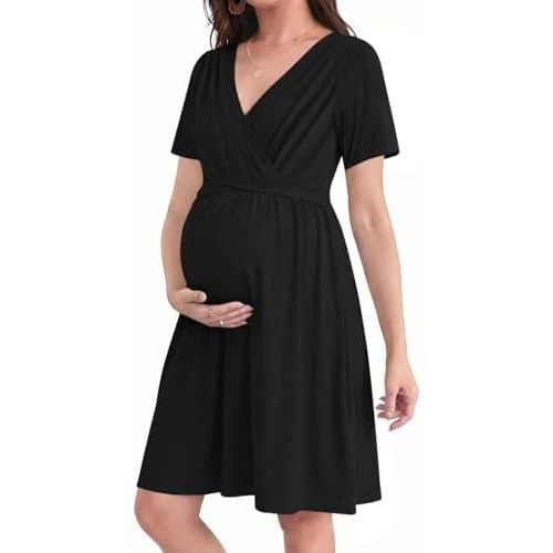 Ekouaer Women 3 in 1 Labor and Delivery Gown Split Front Flap Maternity Hospital Dress Nursing Nightgown for Breastfeeding