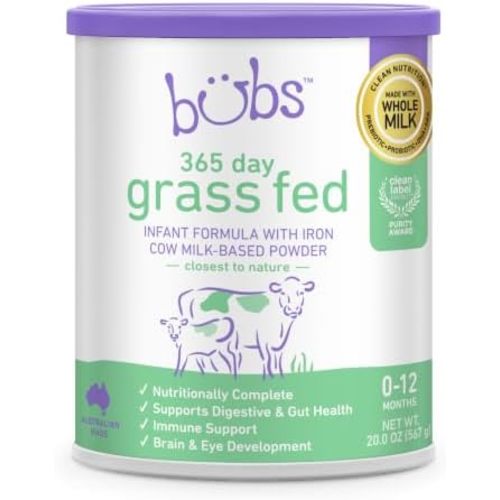 Bubs 365 Day Grass Fed Infant Formula for 0-12 Months, Non-GMO Milk, 20oz