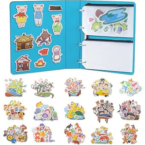 CHEFAN 16 Pack Felt Board Stories Set,Flannel Board Stories with a Felt Storage Binder for Preschool Activities,Included 5 Little Ducks,Wheels On Bus,Three Little Pigs and Little Red Riding Hood