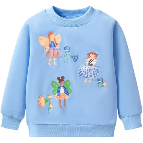 Toddler Girls Sweatshirts Cotton Long Sleeve Crewneck Pullover Fall Winter Casual Sweater Tops for Kids 1-7 Years