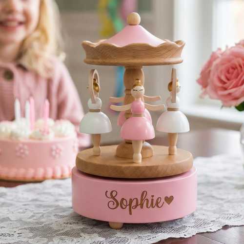 Personalized Carousel Ballerina Music Box,Custom Engraved Name Wooden Musical Box, Birthday Gift for Girls,Keepsake Gifts,Baby Shower Gift
