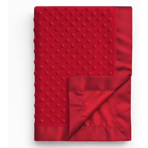 Pro Goleem Baby Soft Minky Dot Blanket with Silky Satin Backing Baby Gifts for Boys and Girls (Red, 30’’ x 40’’)