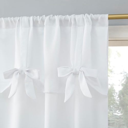 Sun Zero Emma Generation Bow Valance Semi-Sheer Rod Pocket Curtain Panel, 40" x 84", White