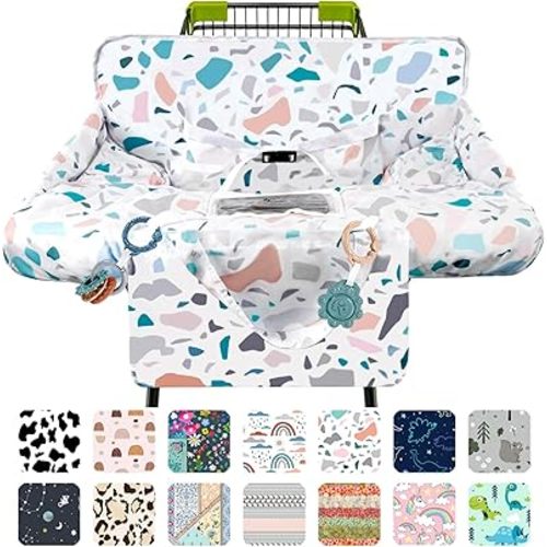 Shopping Cart Cover for Baby 2-in-1 High Chair Cover with Safety Harness Multifunctional White Spots Pattern Cart Covers for Babies Soft Padded Grocery Cart Cover for Baby Boy Girl