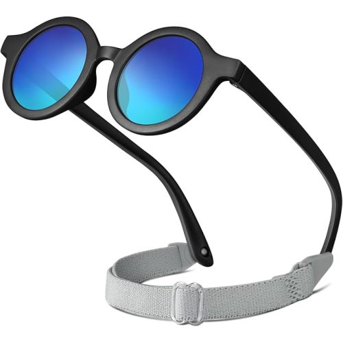 RIVBOS Baby Aviator Wrap Polarized UV400 Sunglasses Soft Frame Secure Strap Toddler,Infant and Newborn (0-18 Months) RBK068