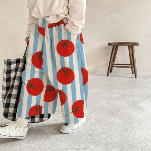 Baby White Tomato Striped Print Pants, 6-12mo