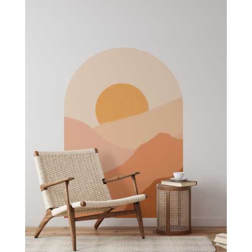 Sun Mountans Arch Wall Decal | Peel and Stick Sunset Modern Wall Sticker | Landscape Removable Self Adhesive Wall Art | Headboard Sticker