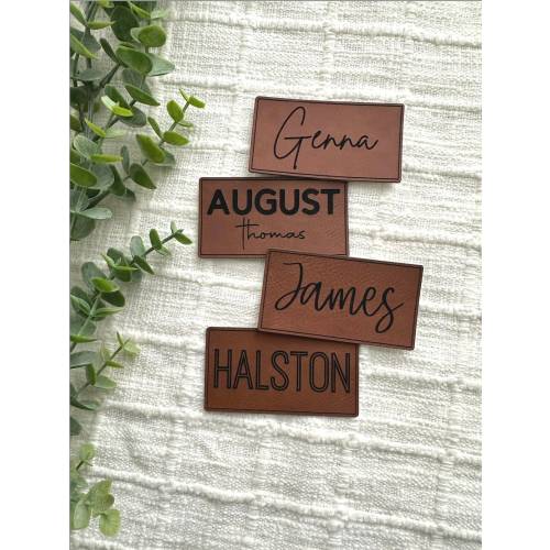 Personalized Faux Leather Name Patch: Iron-On Engraved Tag, iron-on leather patch, personalized leather patch