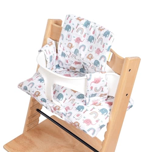 Waterproof & Extra Padded Soft Dining Chair Seat Cushion, Wipe Clean Cushion for Stokke Tripp Trapp High Chair, 18" L x 11" W, Compatible & Convertible Design (Colorful Elephants)