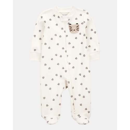 Baby Tiger Print 2-Way Zip Cotton Sleep & Play Pajamas - Ivory | Carter's