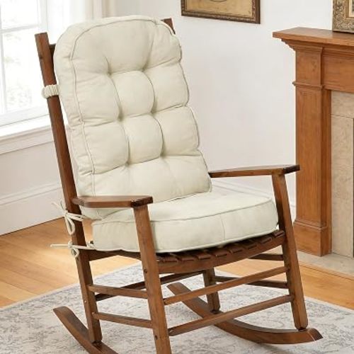 Anti-Slip Rocking Chair Cushion with Ties/Non-Slip Bottom 4-Inch Thickened Tufted Rocking Chair Pads for Indoor Furniture, 6 Colors (White, 28x18-18x18)