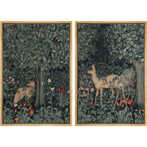 wall26 Animals In Woodland Forest Nursery Decor Tapestry - Framed Canvas Bedroom Wall Art 2 Pieces Print & Reviews | Wayfair