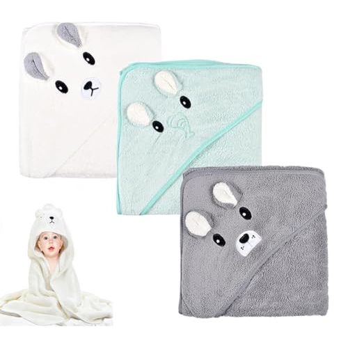3PCS Baby Hooded Towel 31.5 x 31.5 inch, Soft and Absorbent Baby Bath Towels，Baby Stuff Shower for Newborn, Toddler, Unisex, Baby Gift, Newborn Essentials (White, Grenn, Grey)