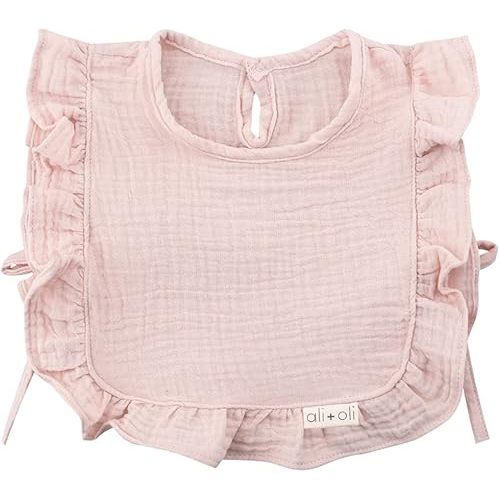 Ali+Oli Snap Baby Bib (Color, Ruffle Edge) - 2-Layer Muslin Bibs, Cloth Bibs, Baby Girl Newborn Essentials for 0-24 Months