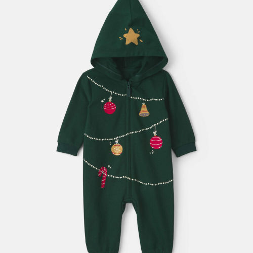 Baby Christmas Tree French Terry Long-Sleeve Jumpsuit - Green | Carter’s Oshkosh Canada