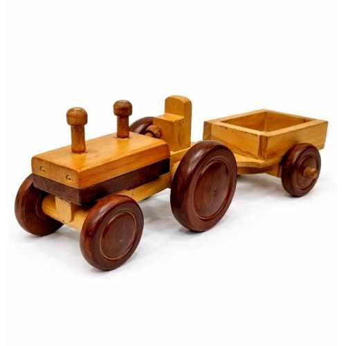 Toddler Wooden Tractor Toy - Detachable Trailer - Handmade - Natural Wood - Smooth Edges - Imaginative Play