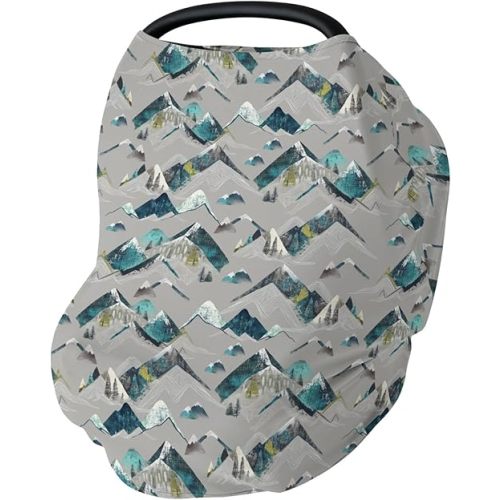 Boho Mountains Car Seat Cover for Baby Mountain Range Landscape Stretchy 5-in-1 Covers Adjustable Infant Carseat Cover Canopy Hiking Camping Adventure Breathable Nursing Cover-Up