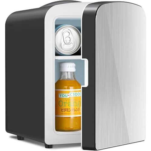 Antarctic Star Compact Refrigerator, Portable Mini Fridge, Skin Care 4L Capacity/6 Cans, for Bedroom, Car, Office & Dorm, Small Cooler for Cosmetics, Magnetic Brushed Stainless Steel Door,Black