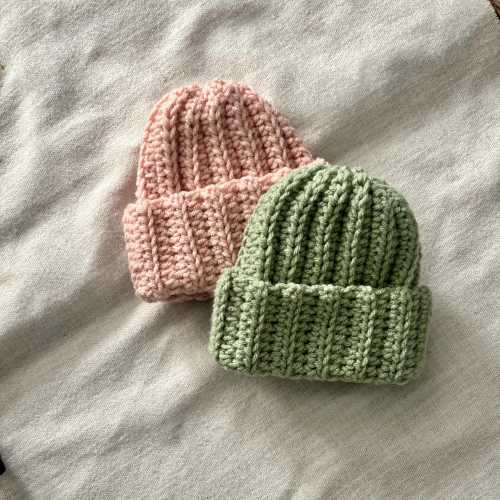 Hand-Crocheted Baby Beanie: Soft Ribbed Cuffed Hat