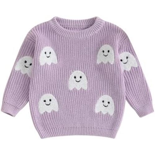 Toddler Baby Boy Girl Halloween Outfit Pumpkin Ghost Print Sweater Chunky Knit Pullover Warm Sweatshirt
