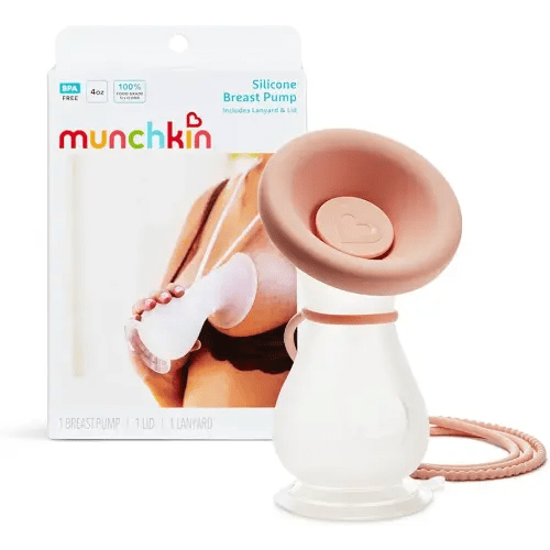 Munchkin Manual Breast Pump for Breastmilk, Food Grade Silicone, BPA Free, 4 Ounce - Portable Breastfeeding Essential for Expressing Milk at Home, Work, and On The Go, Clear/Pink