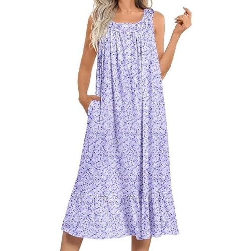 Ekouaer Women's Nightgowns Long Sleeveless Night gown with Pockets Soft Ladies Nightdress