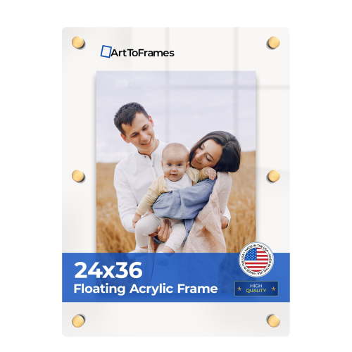 ArtToFrames Floating Acrylic Frame for Photos Up to 24x36 inches (Full Frame is 28x40) with Gold Acrylic Standoff Hardware