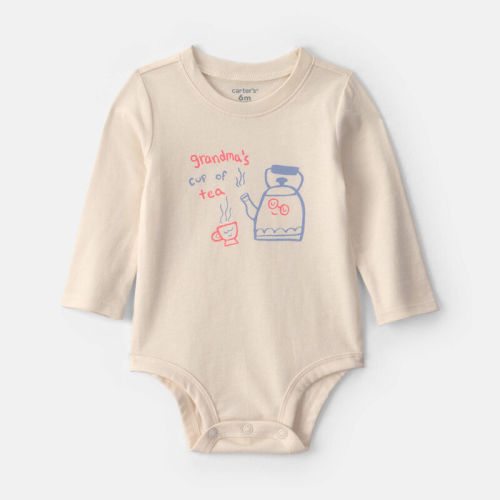Baby Girl 'Grandma's Cup Of Tea' Long-Sleeve Graphic Bodysuit - Cream | Carter’s Oshkosh Canada