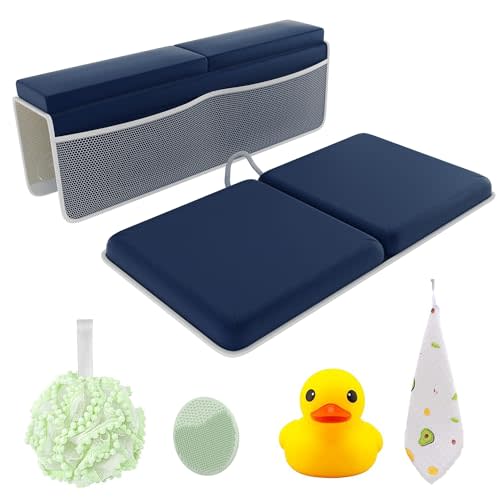 Sleepah Bath Kneeler and Elbow Kneeling Rest Pad Set for Baby Bathing – Waterproof Soft Memory Foam Mat Organizer Babies & Toddler Bathing Time Toys Sponge (Blue)