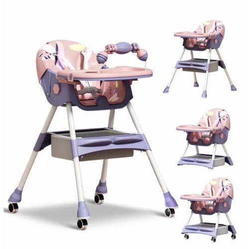 LHUAI, Foldable Baby High Chair, 4 in 1 Convertible High Chairs, With 5-Point Safety Harness, Adjustable Dining Tray & Backrest & Height, Easy To Clean Surface, For Babies And Toddlers, Purple