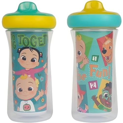 The First Years Cocomelon Kids Insulated Sippy Cups - Dishwasher Safe Spill Proof Toddler Cups - Ages 12 Months and Up - 9 Ounces - 2 Count