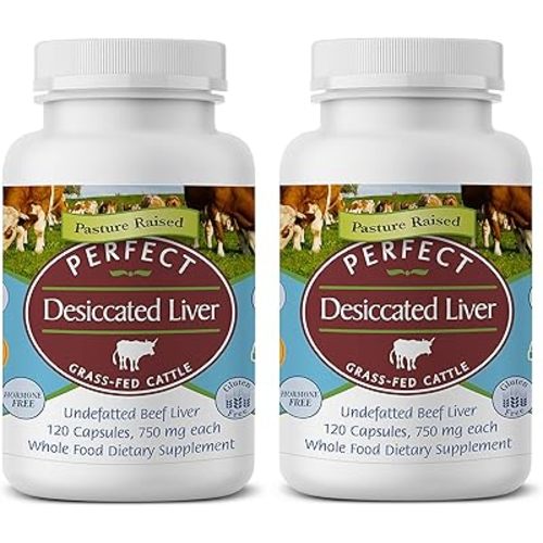 Perfect Supplements – Perfect Desiccated Liver – 120 Capsules – Undefatted Beef Liver – Natural Source of Protein, Iron, Vitamins A & B – 2 Pack