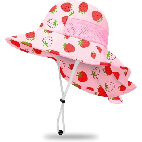 Toddler Baby Sun Hat Kids Summer UPF 50+ for Boys Girls Adjustable Beach Hats with Bucket Wide Brim Age 1-7 Years