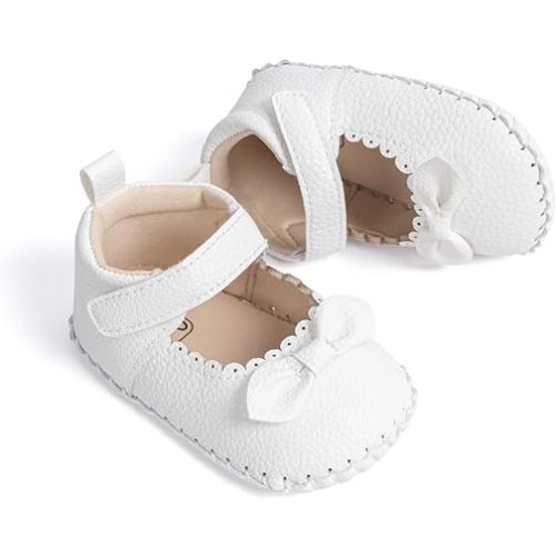 Meckior Infant Baby Girls Boys Handmade Princess Flats Toddler First Walkers Soft PU Leather Non-Slip Crib Wedding Dress Shoes
