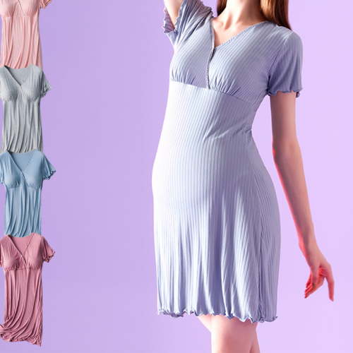 Maternity Solid Color Lightweight Nightgown Postpartum Comfortable Breathable Lightweight Stretchy Seamless Pajamas Gray, L