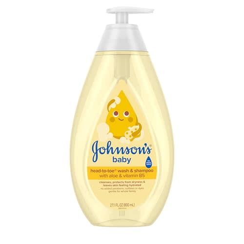 Johnson's Baby Head-To-Toe Baby Wash & Shampoo + Aloe & Vitamin B5, 2-in-1 Bath Wash Gently Cleanses Newborn's Delicate Skin & Hair, Hypoallergenic, No Added Parabens, Dyes & Sulfates, 27.1 fl. oz