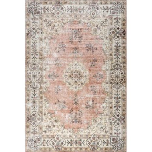 Nuloom Teja Spill Proof Treated Persian Medallion Pet Friendly Premium Machine Washable Area Rug, 5' x 8', Peach