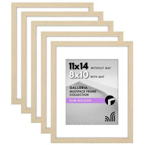 Americanflat 11x14 Picture Frame - Set of 5 - Use as 8x10 Frame with Mat or 11x14 Frame Without Mat - Gallery Wall Frame Set for Wall - Natural Oak