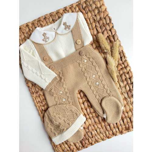 Going home Newborn Boy First Outfit Spanish Newborn knitted Primera Puesta baby boy knit clothing baby knitted footie baby Horse Theme