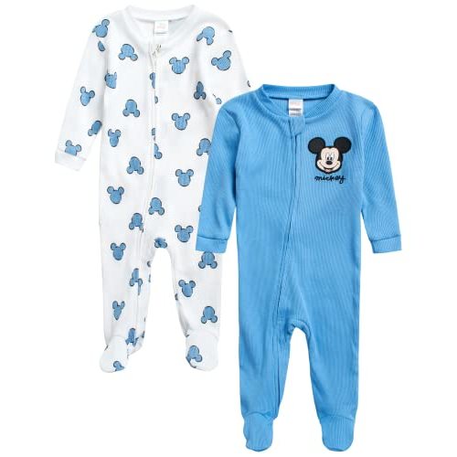 Disney Baby Boys' Mickey Mouse Romper - 2 Pack Sleep n' Play Footed Coveralls (0-9M)