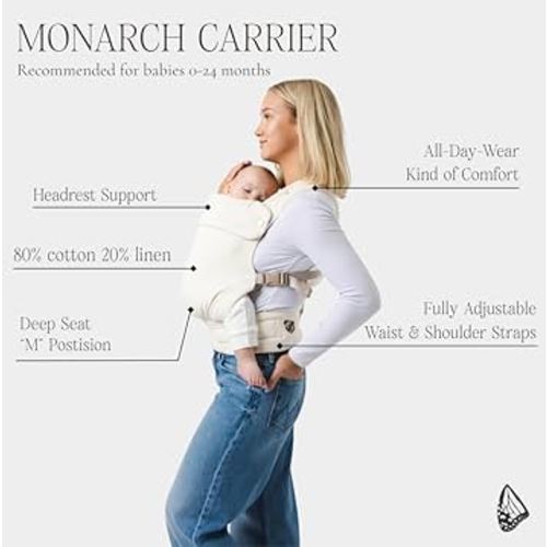 Mabē Monarch Ergonomic Baby Carrier – Premium Cotton Soft Structured Newborn to Toddler Carrier with Hip-Healthy Design, 3 Carry Positions (7-35lbs), Lightweight & Breathable, (Ivory)